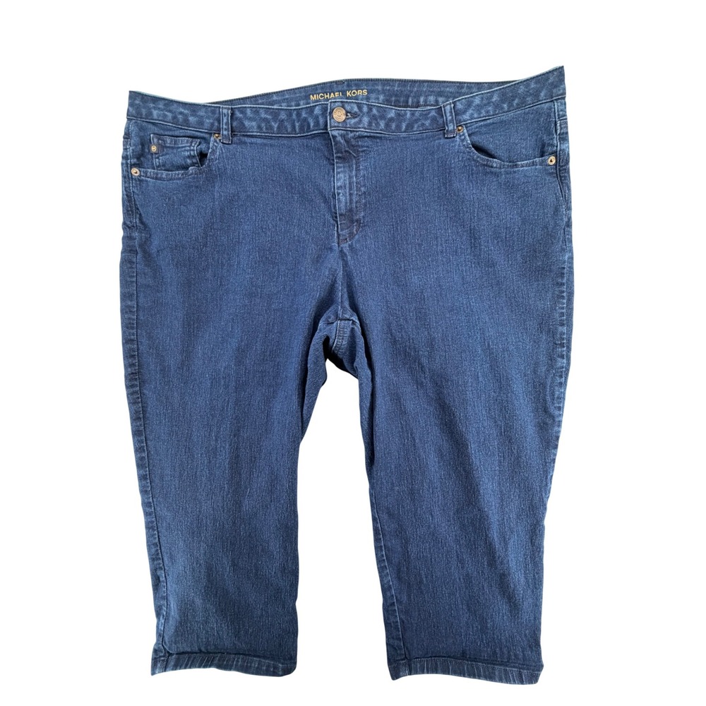 Michael Kors Womens 24W Dark Wash Stretch Capri Cropped Plus Size Denim